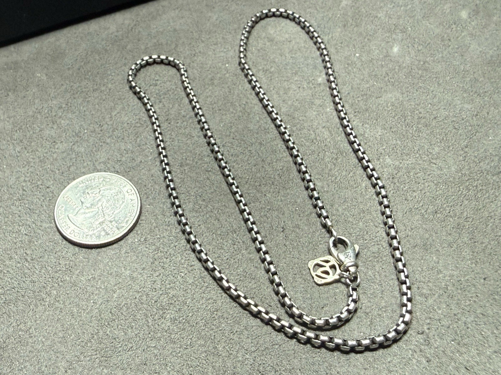 David Yurman Sterling Silver 20″ Box Chain Necklace Lobster Clasp Gold Charm 2mm