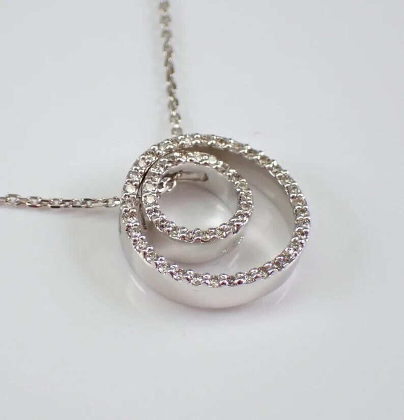 1.50 Ct Round Cut Real Moissanite Double Circle Pendant 14K White Gold Plated
