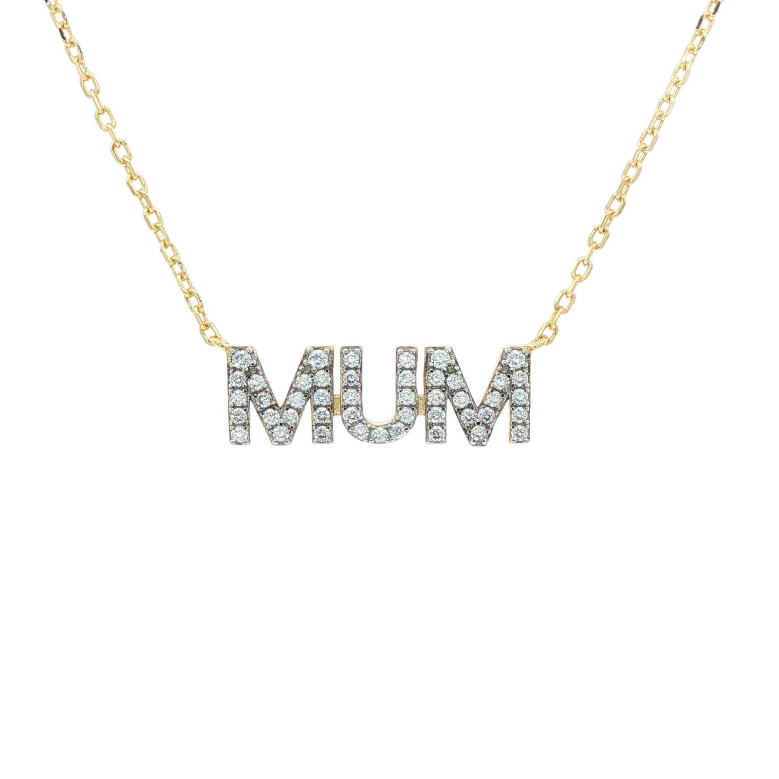 Gold on Silver Mum Necklace Cubic Zirconia Hallmarked Womens Jewellery Gift