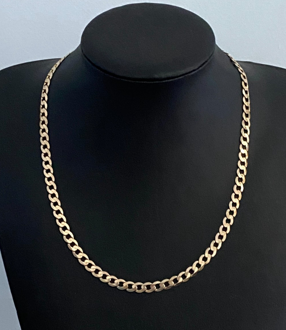 9K Yellow Gold Diamond Cut Flat Curb Link Chain Necklace 52cm Long