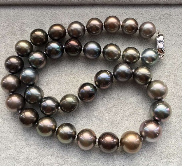 HUGE 18″12-14MM NATURAL TAHITIAN SOUTH SEA GENUINE BLACK GRAYISH PEARL NECKLACE