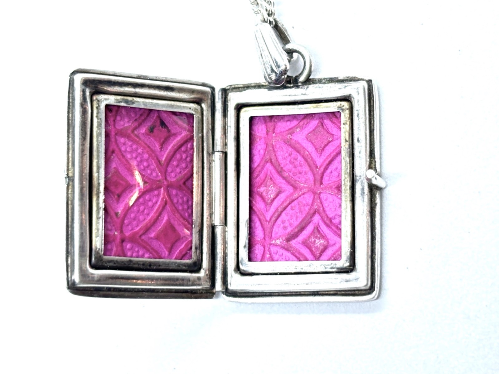 Vintage Textured Sterling Silver Modernist Locket Pendant Necklace 11.1 grams