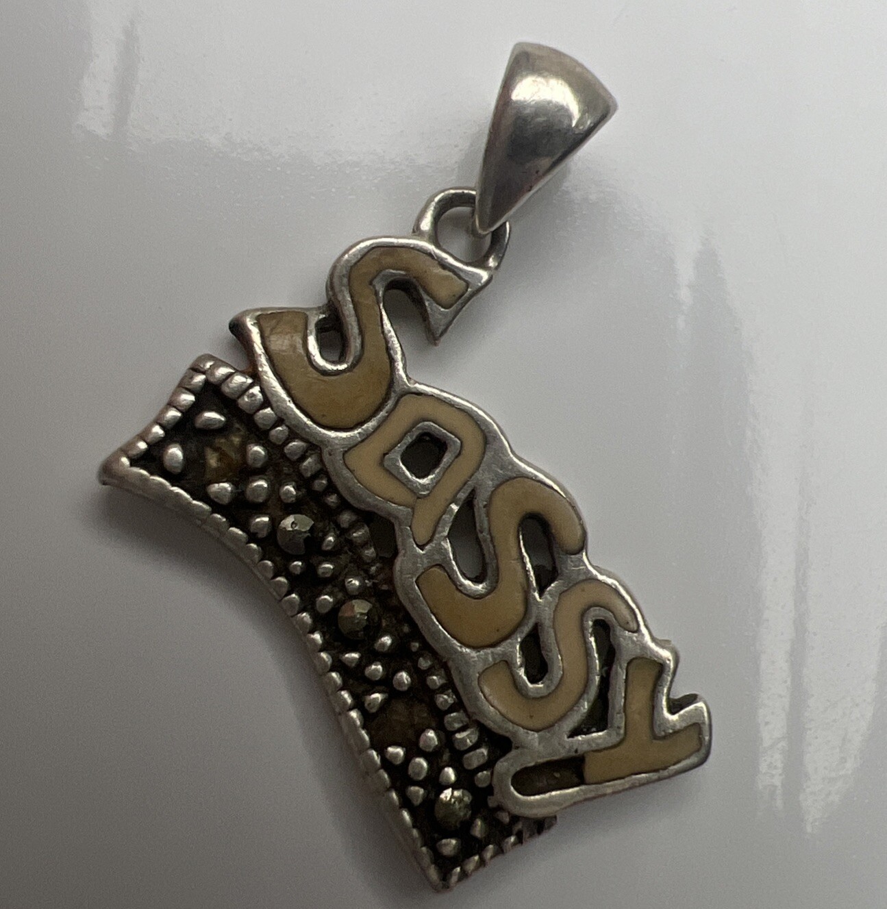 925 Sterling Silver Retro Pendant Charm SASSY Enamel Girl Brat Fashion