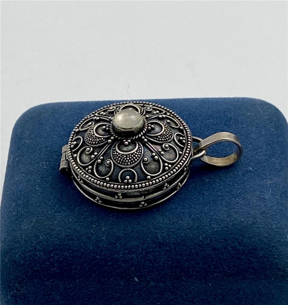 Sterling Silver & Moonstone Intricate Design Memory Locket