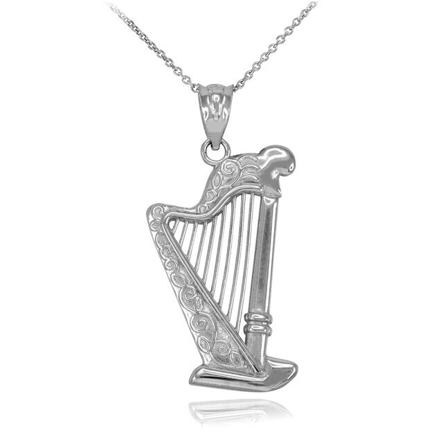 Solid Gold Harp Pendant Necklace (Available in Yellow/Rose/White Gold)