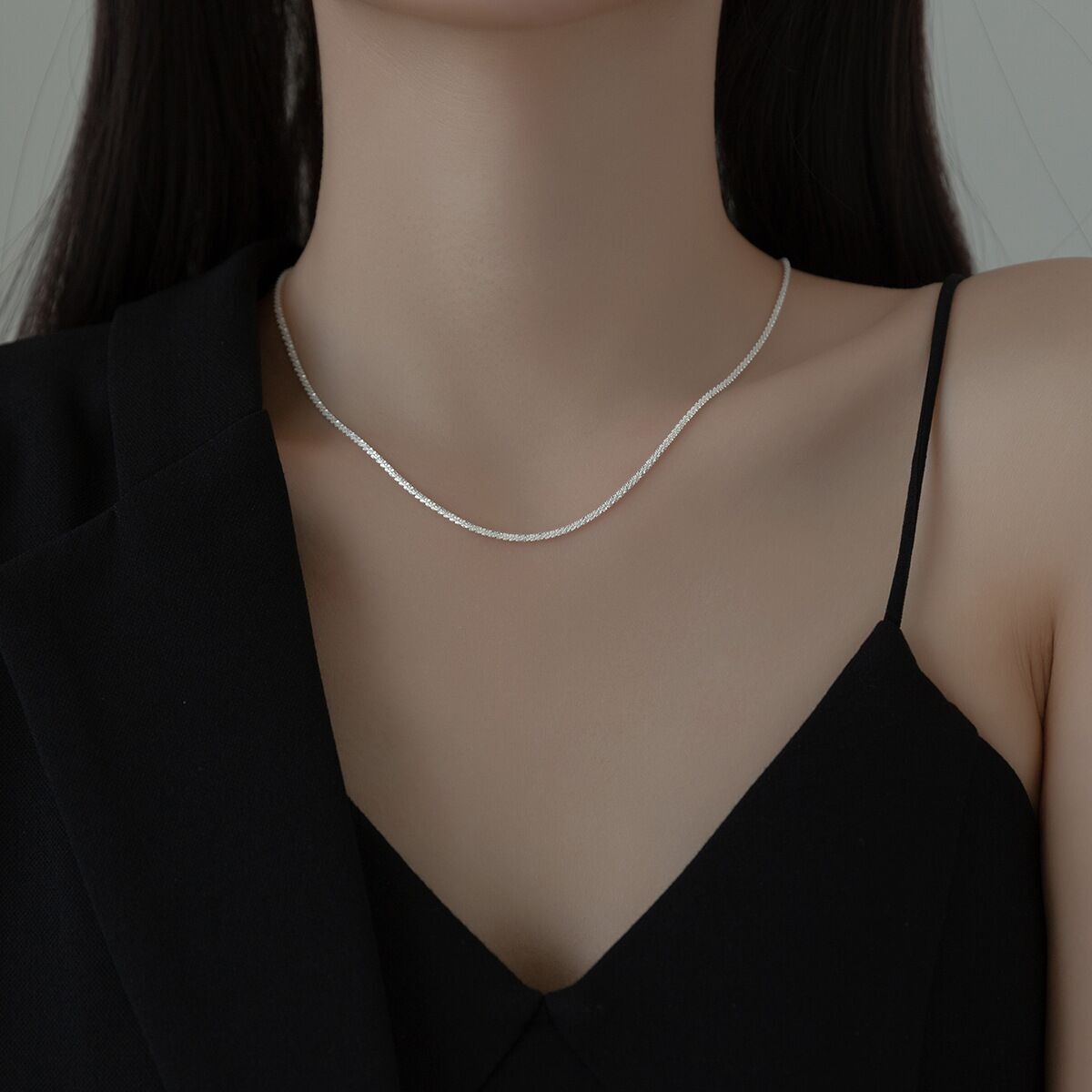 2mm Wide Woman REAL s925 Sterling Silver Starry Chain Necklace 16-28”