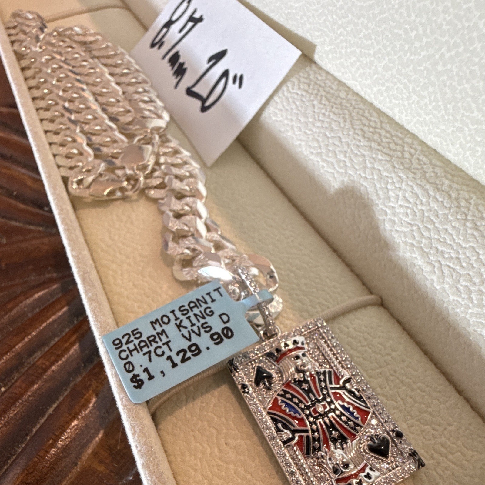 8.7mm Solid 925 (45g) Cuban Link Chain w Moissanite King Card Pendant