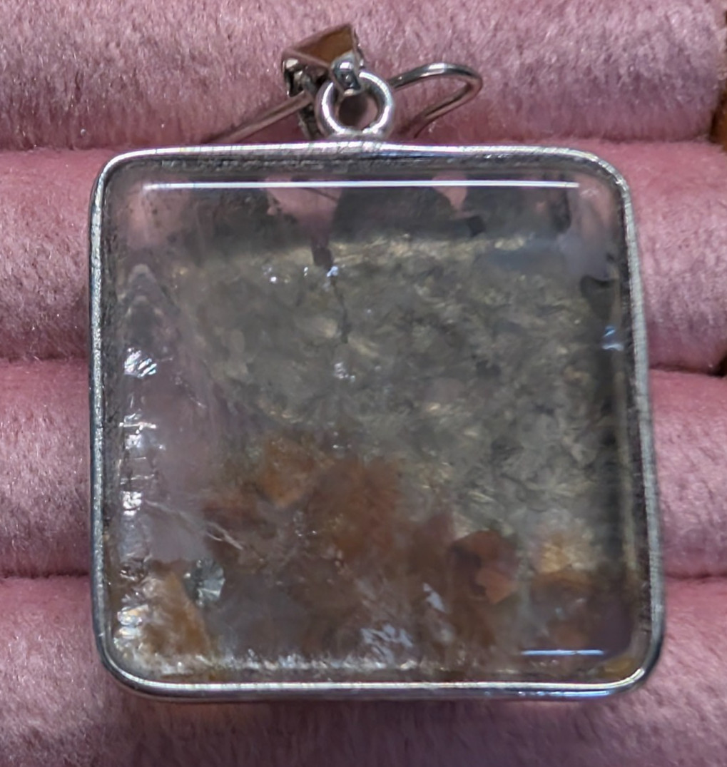 CHALCOPYRITE PEACOCK ORE IN CLEAR QUARTZ PENDANT STERLING SILVER S925 NATURAL