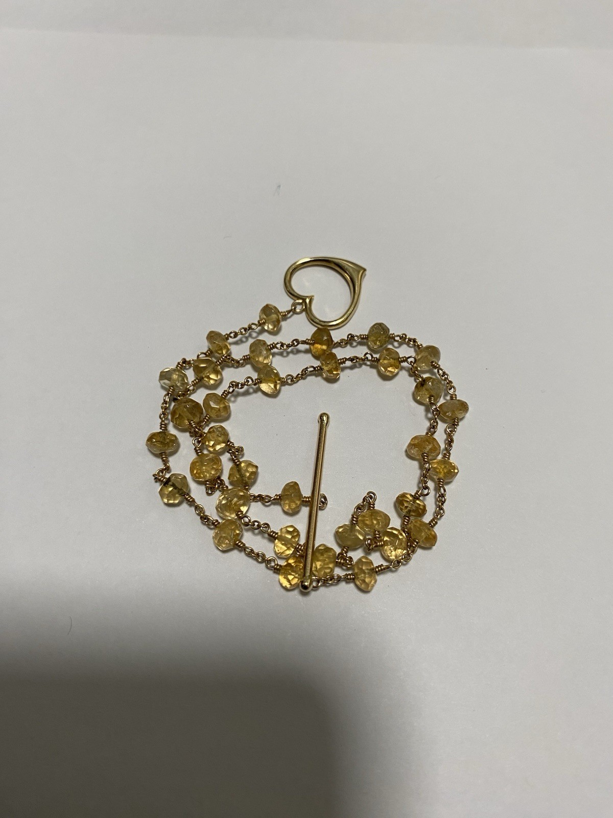 14k Gold Citrine Beaded Necklace 16 Inches, 7.10 Grams