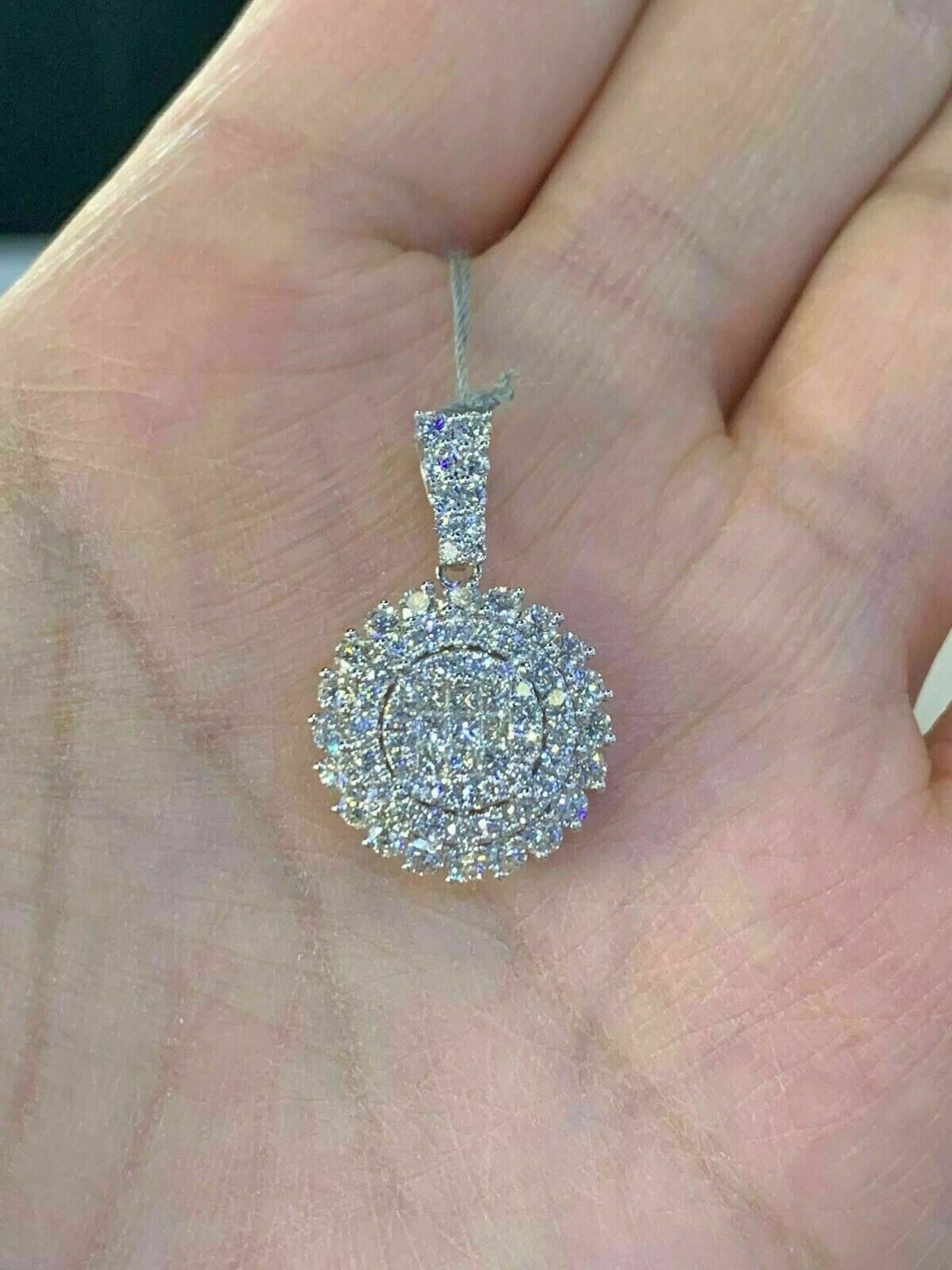 1Ct Round Cut VVS1 Diamond Cluster Pendant 14K White Gold Finish