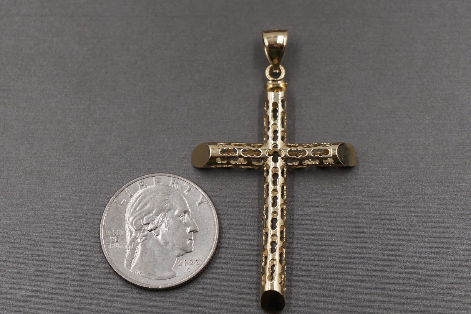 10K Yellow Gold Hollow Tube Crucifix Cross Charm Pendant. 3 Sizes Men Women Kid
