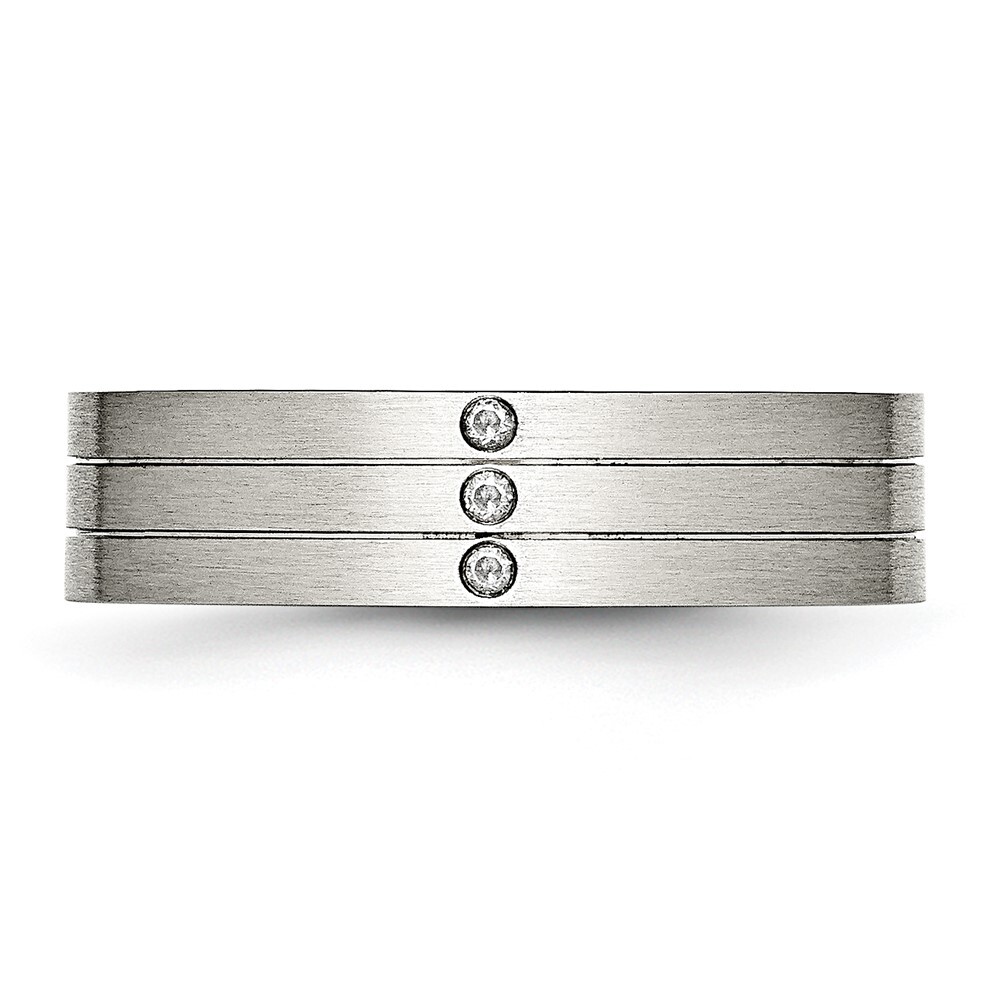 Stainless Steel Brushed w/CZ 6mm Grooved Band S:13; Women & Men