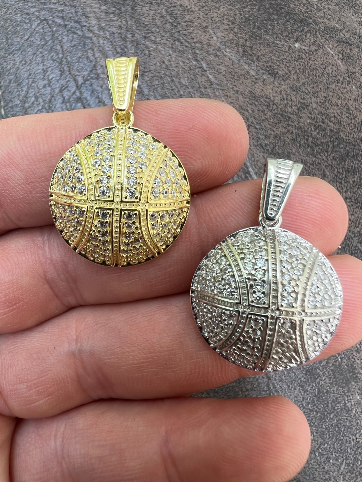 Real 925 Silver 14k Gold Plated Basketball Pendant Necklace Mens Ladies Icy CZ