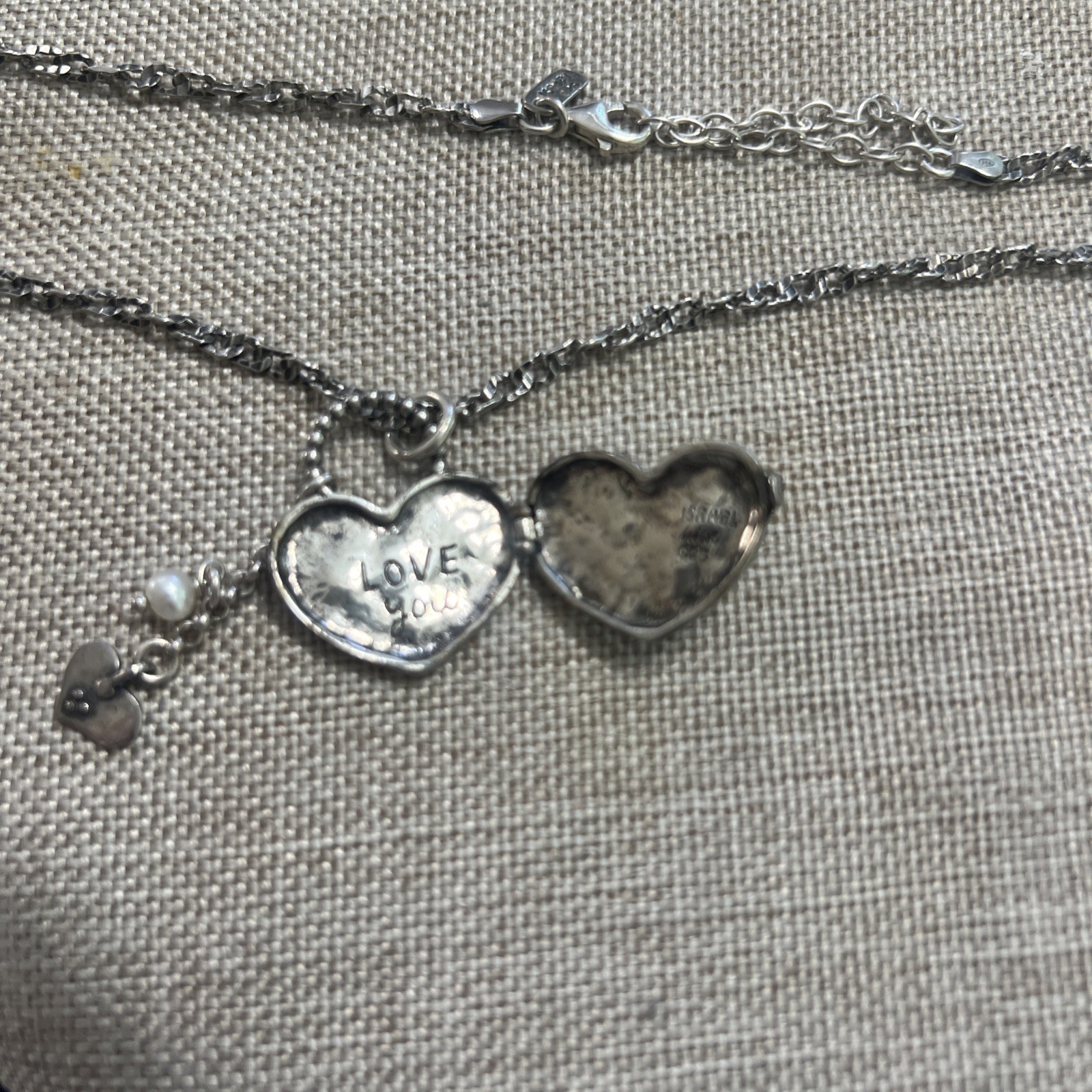 Passage to Israel Sterling Silver 925 Heart Pearl Pendant 21”-22” Necklace