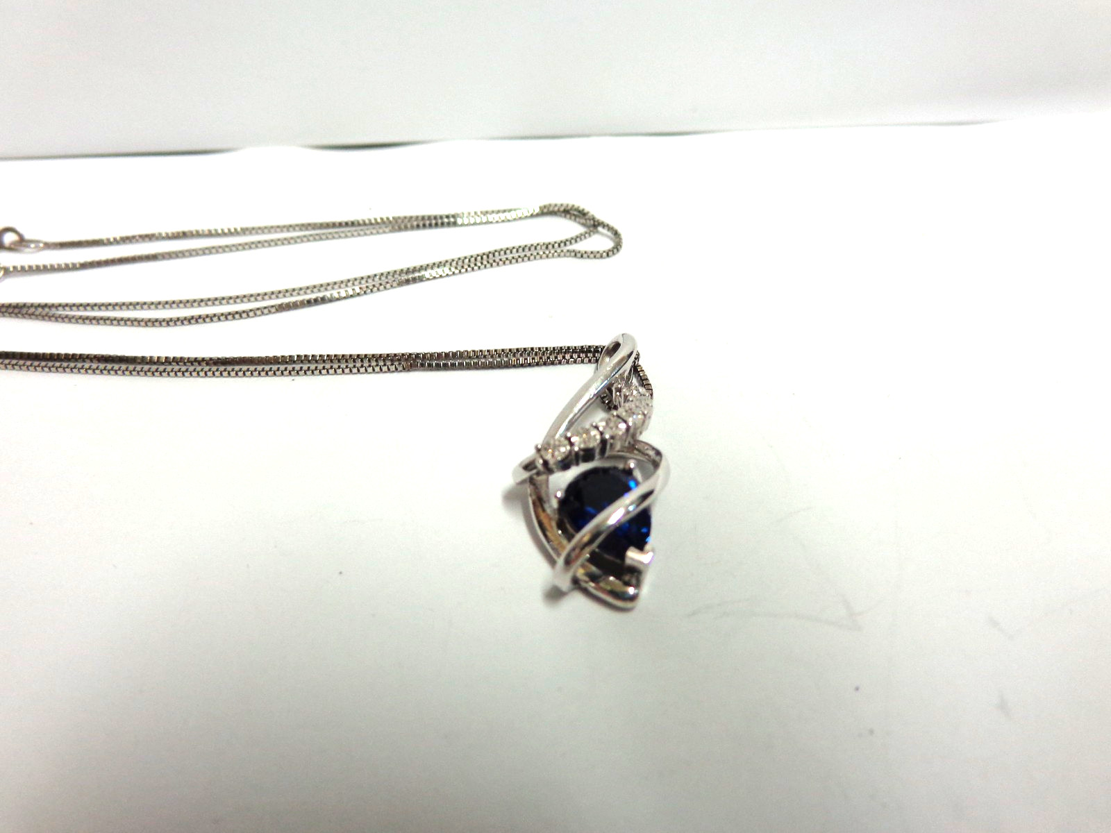 sterling silver sapphire/diamond necklace sz 18 in lg wgt 4.4 grams by GJ tcw.57