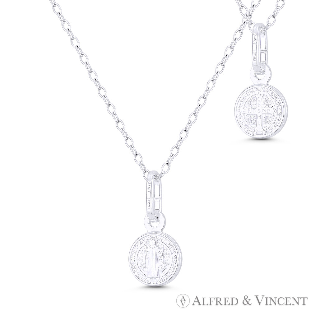 St. Benedict of Nursia & Cross .925 Sterling Silver Reversible 8mm Medal Pendant