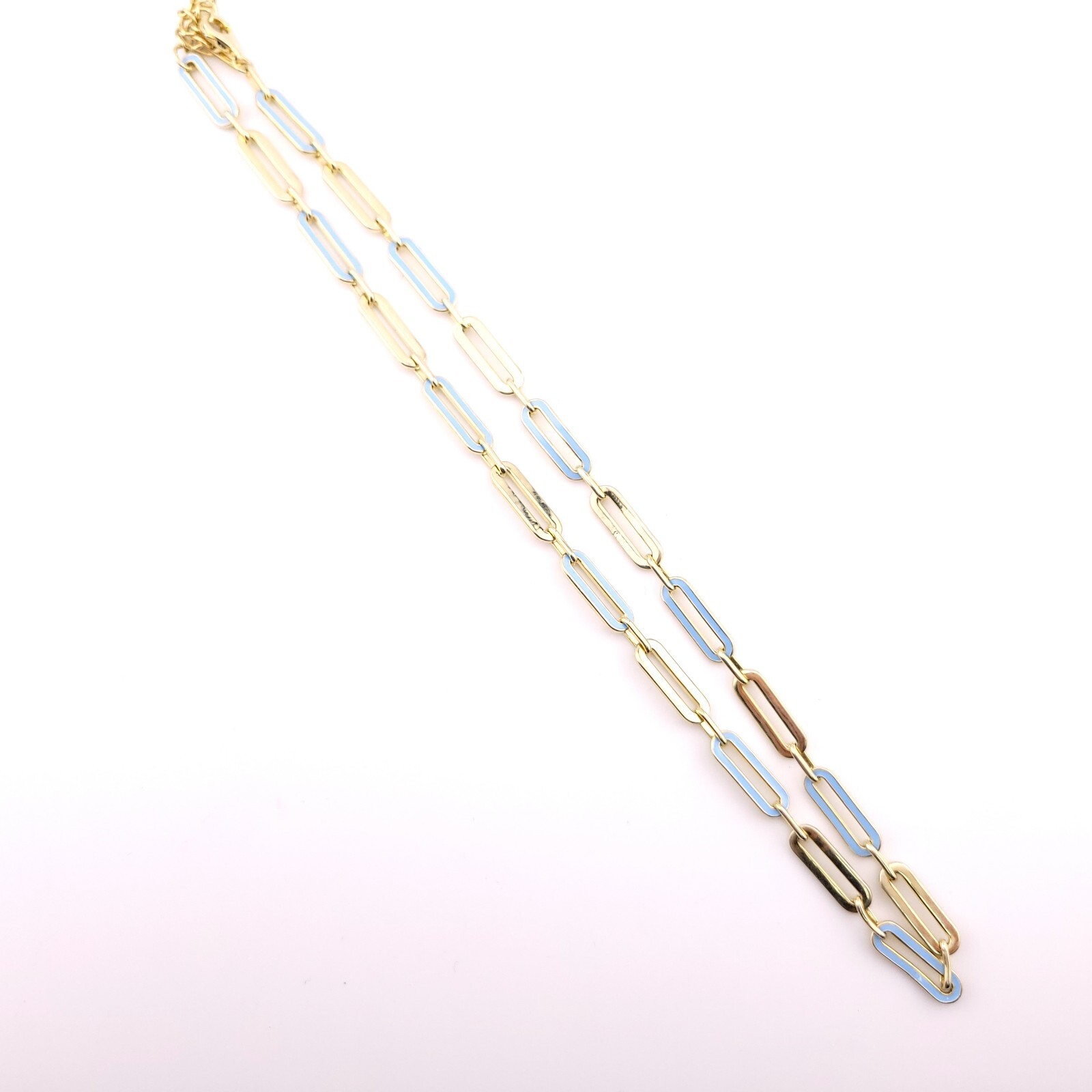 Adinas Jewels Sterling Silver Gold Tone Pastel Blue Enamel Paper Clip Necklace