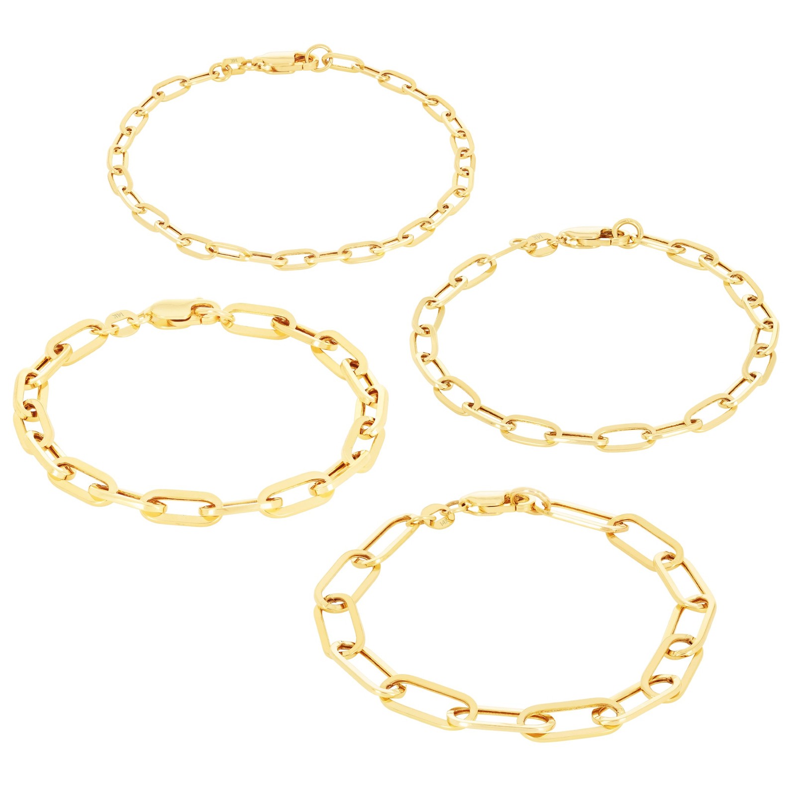 14k Yellow Gold Paperclip 2mm-7mm Chain Cable Rolo Bracelet Mens Womens 7″ – 8″