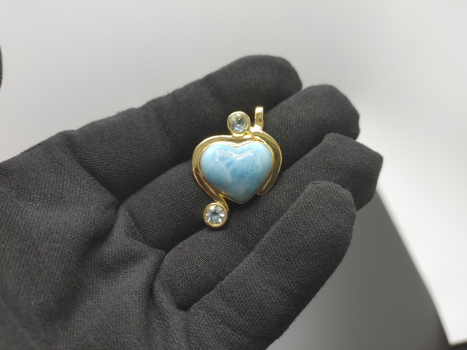 Beautiful Larimar Heart Pendant with Gold Vermeil and Topaz