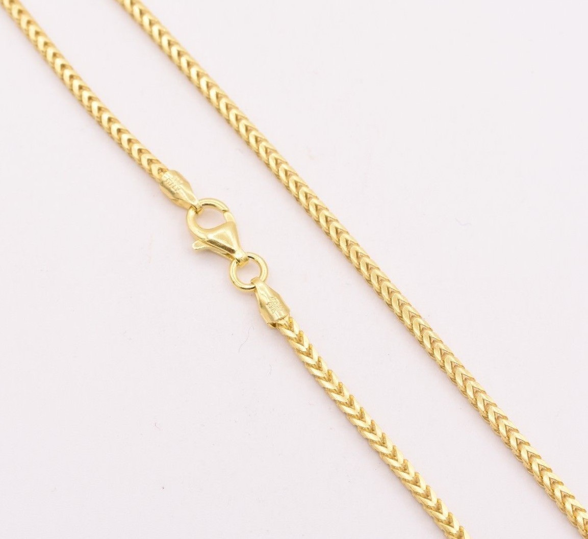 1.8mm Franco Solid Chain Necklace 14K Yellow Gold Plated Silver 925 ITALY