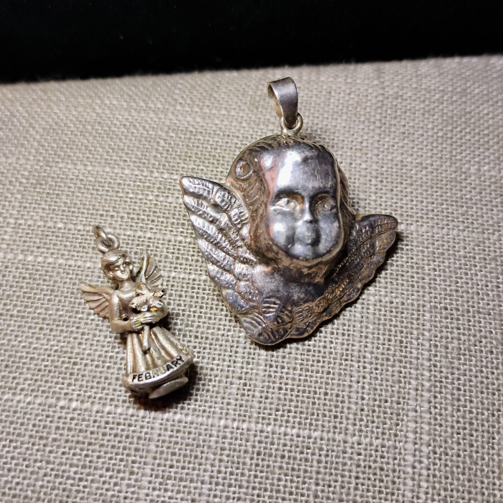 2 Sterling Silver 925 Angels 3D Puffy And Creed February Violets Pendants