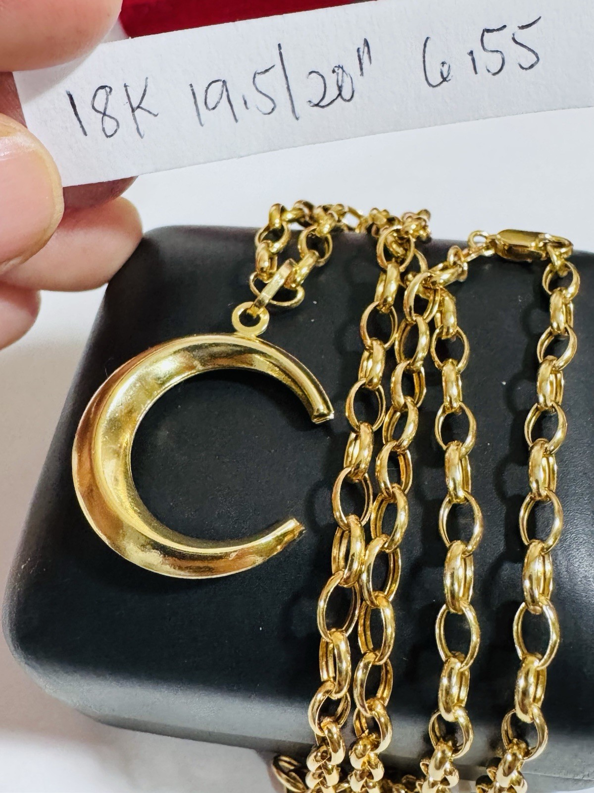 RARE 18K 750 Real Gold Letter C or Half Moon Necklace 19.5/20” Long 3.8mm 6.55g