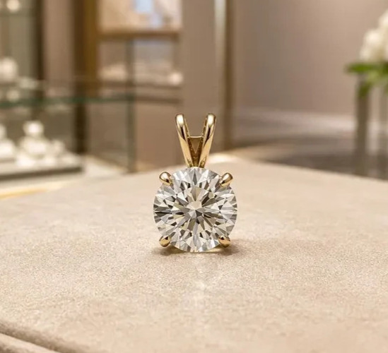 IGI 3 CT ROUND-Cut Lab Grown Diamond Pendant EF/VS1 14K Yellow Gold IGI No Chain