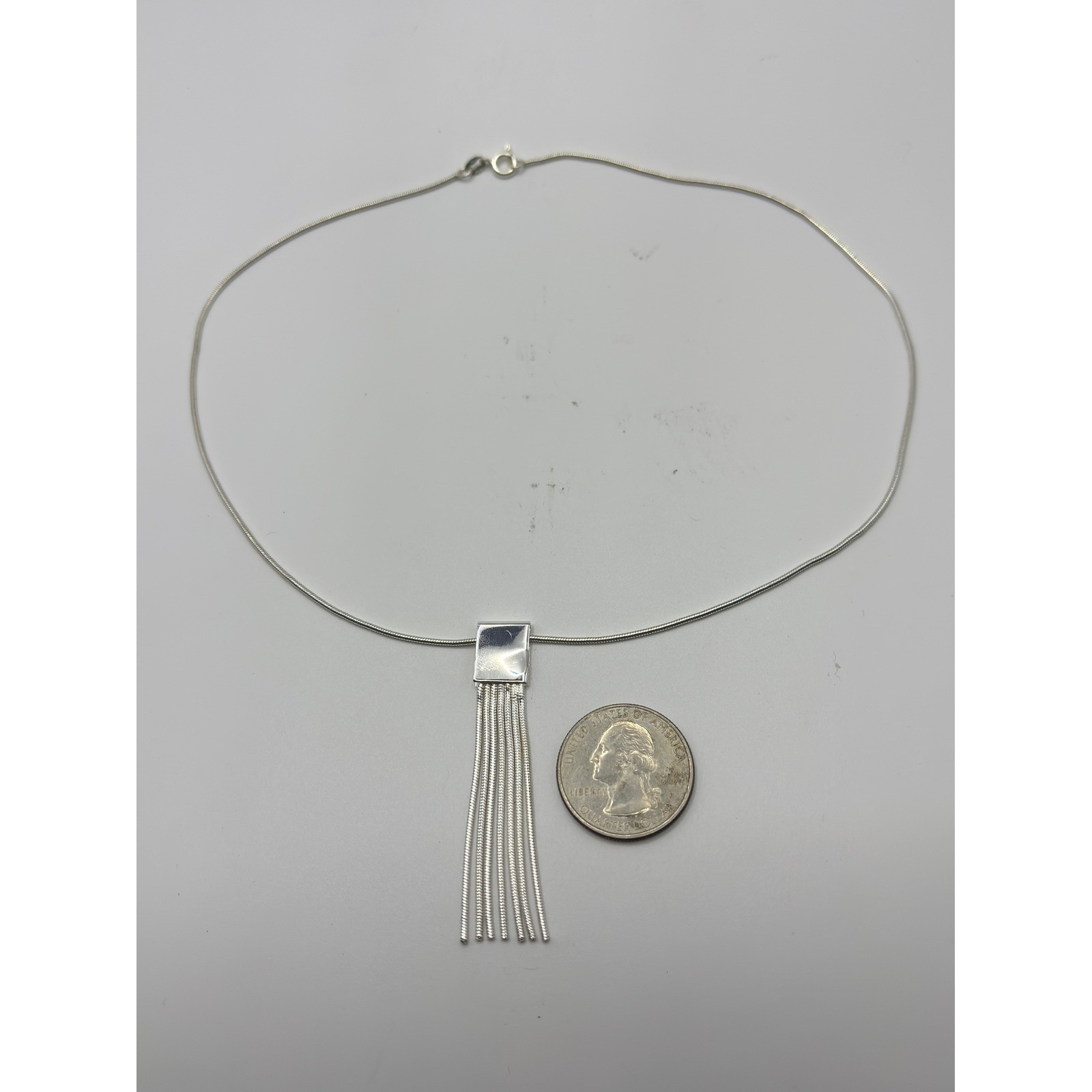 Apt. 9 Sterling Silver 925 Italy Snake Chain Tassel Fringe Necklace 16 Inch