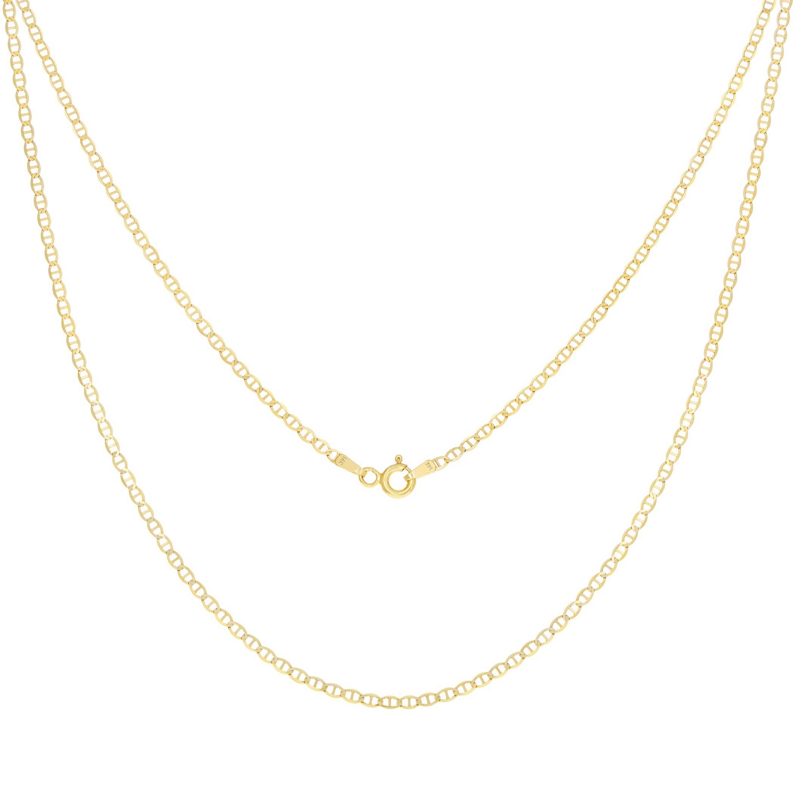 14K Yellow Gold Solid Womens 2mm Mariner Anchor Flat Link Chain Necklace 18″