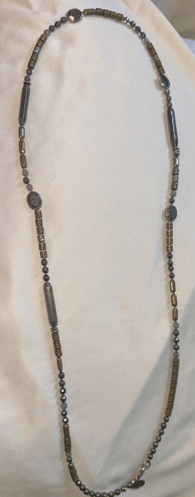 Silpada Show Your Metal Silver Brass Pyrite Labradorite Necklace 30” 46g N3104