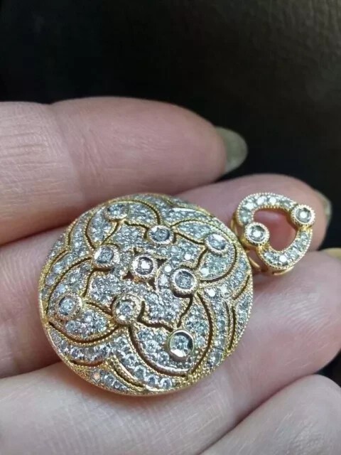 2.0Ct Round Cut Real Moissanite Art Deco Cluster Pendant 14K Yellow Gold Plated
