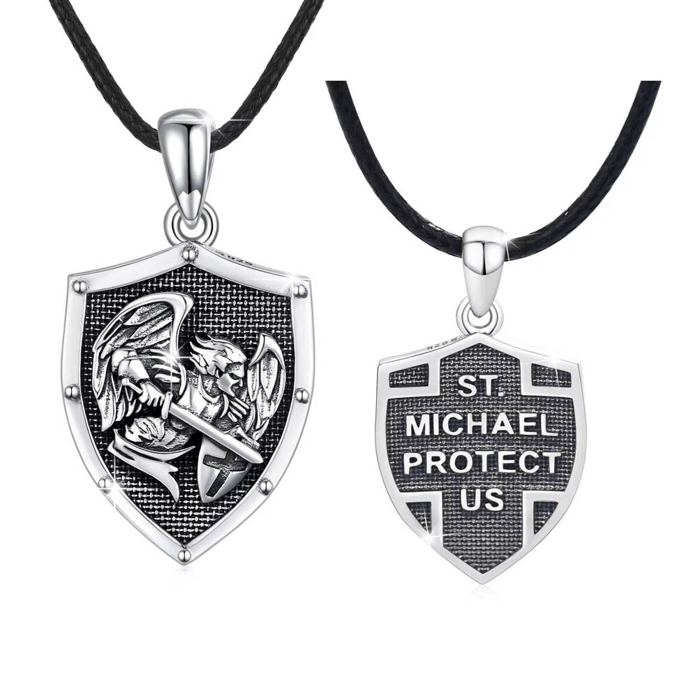MLD 925 Sterling Silver Saint St Michael Shield Pendant Necklace w/ 22″ Cord
