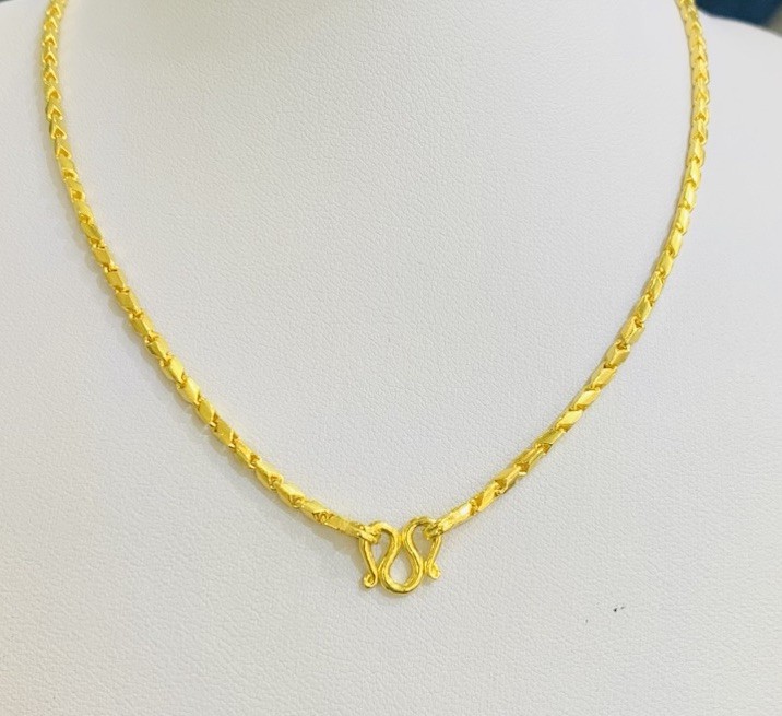 23K Solid Yellow Gold Handmade Bar Link Chain Necklace 15.20Grams 17 Inches