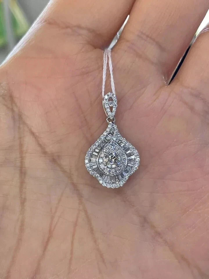 3.00 Ct Round Cut Lab Created Diamond Cluster Pendant 14K White Gold Plated