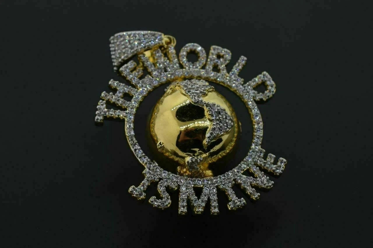 1.60 Ct Round Diamond The World Is Mine Globe Pendant 1.40″ 14K Yellow Gold Over