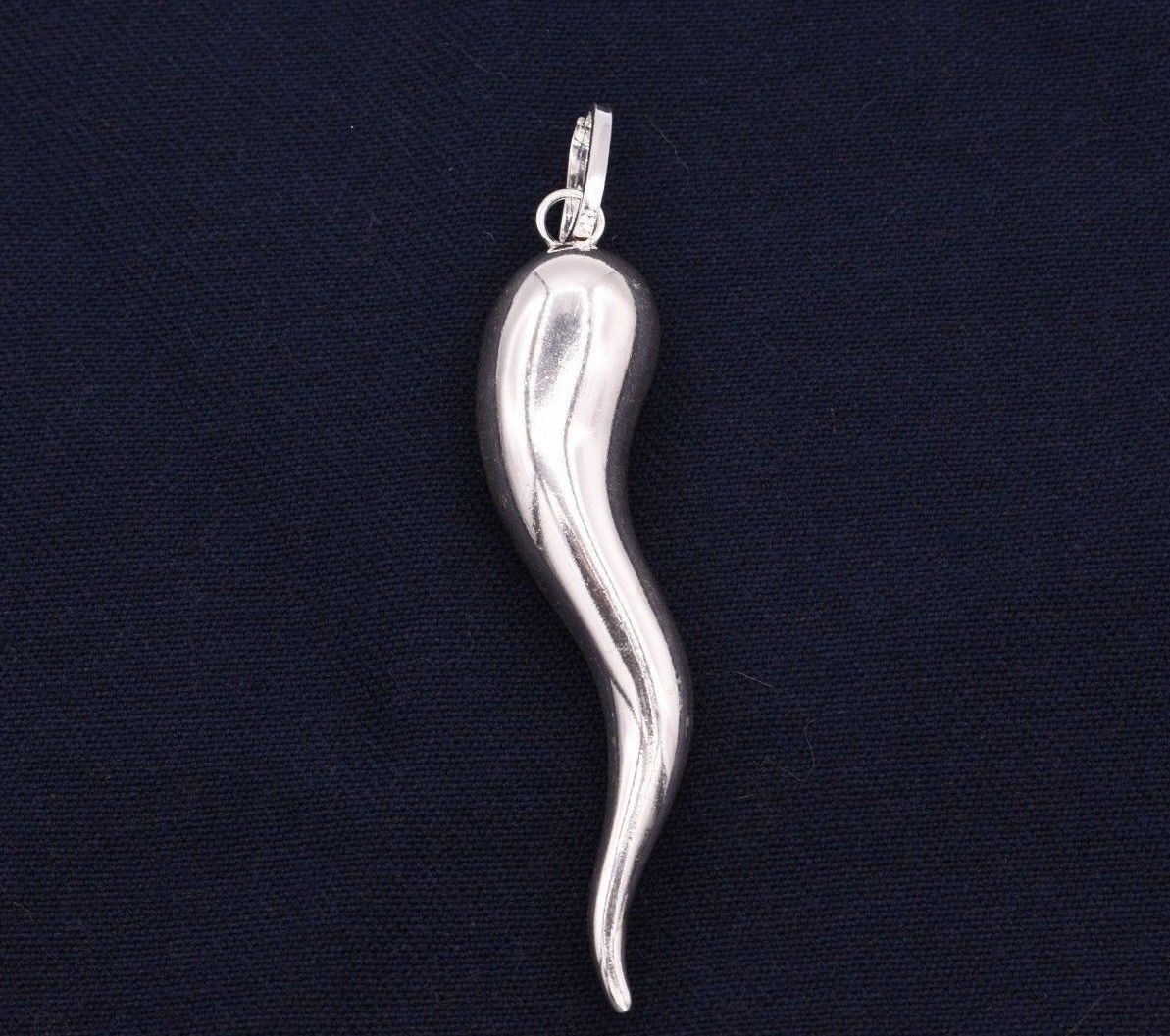 3.5″ Huge Cornicello Italian Horn Pendant Charm Real 925 Sterling Silver