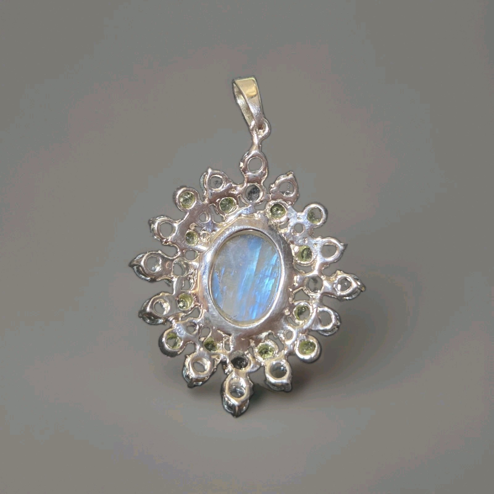 Unique Natural 10 ct Moonstone, Amethyst 925 Sterling Silver Pendant 2411