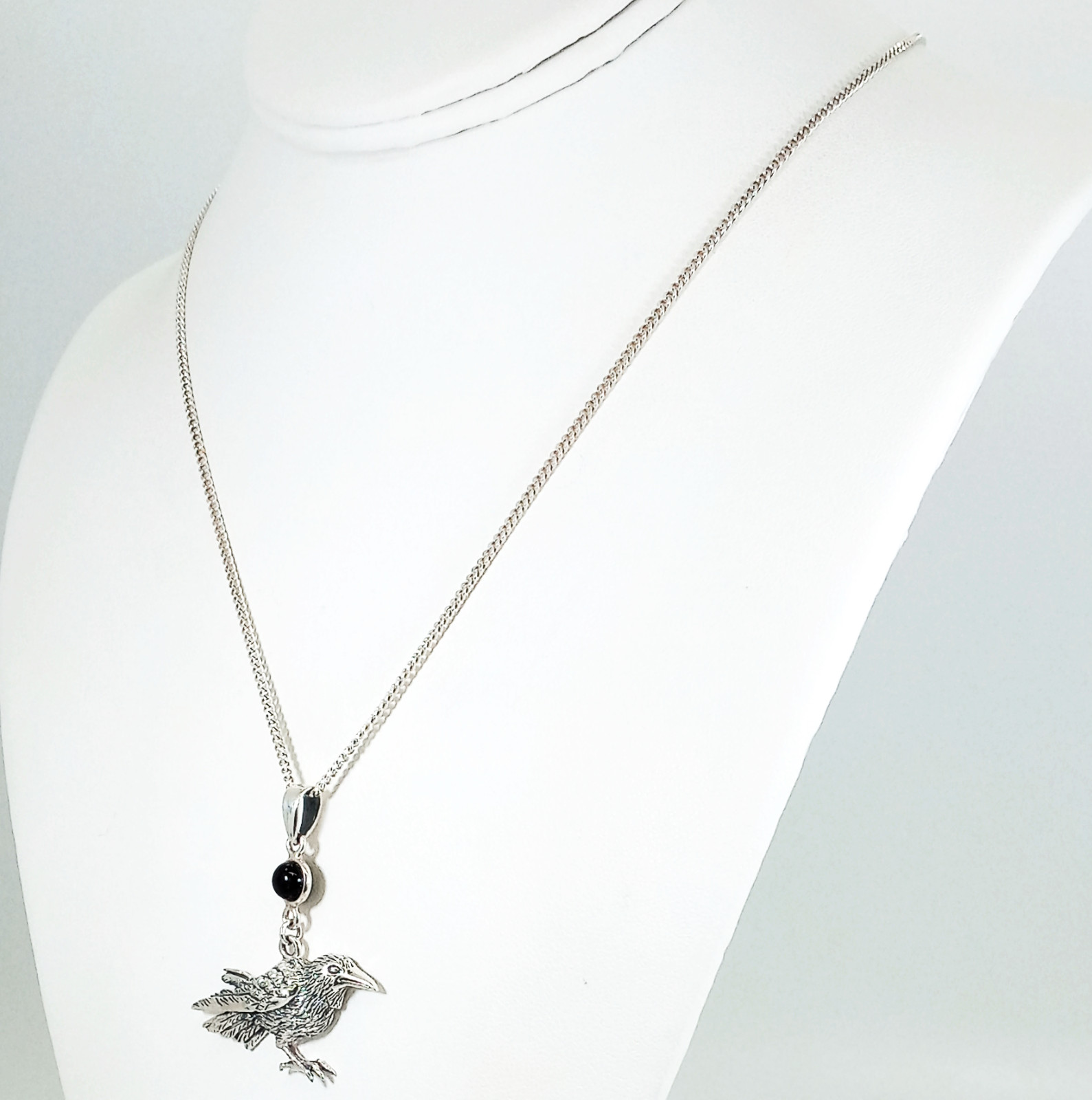 Vintage 925 Sterling Silver Gothic Black Onyx Raven Necklace PSCL