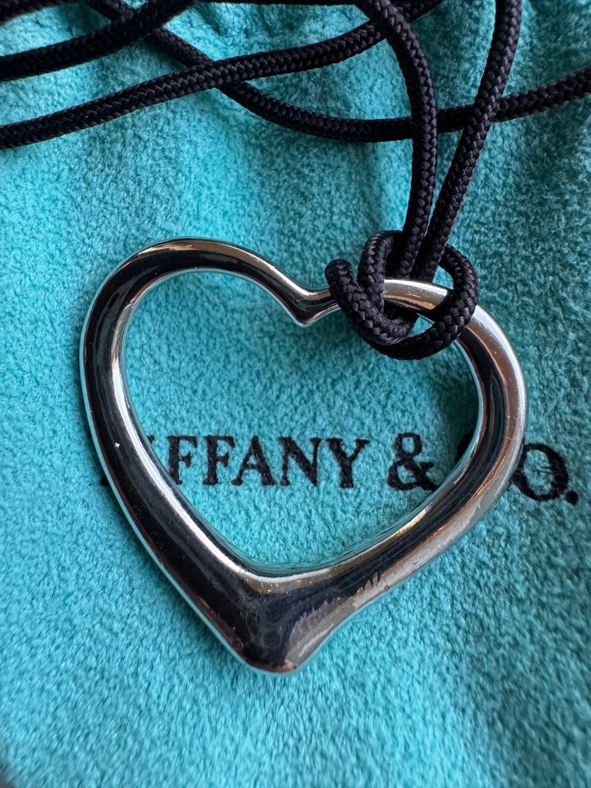 Tiffany & Co. Elsa Peretti Open Heart Pendant Necklace – Silk Cord