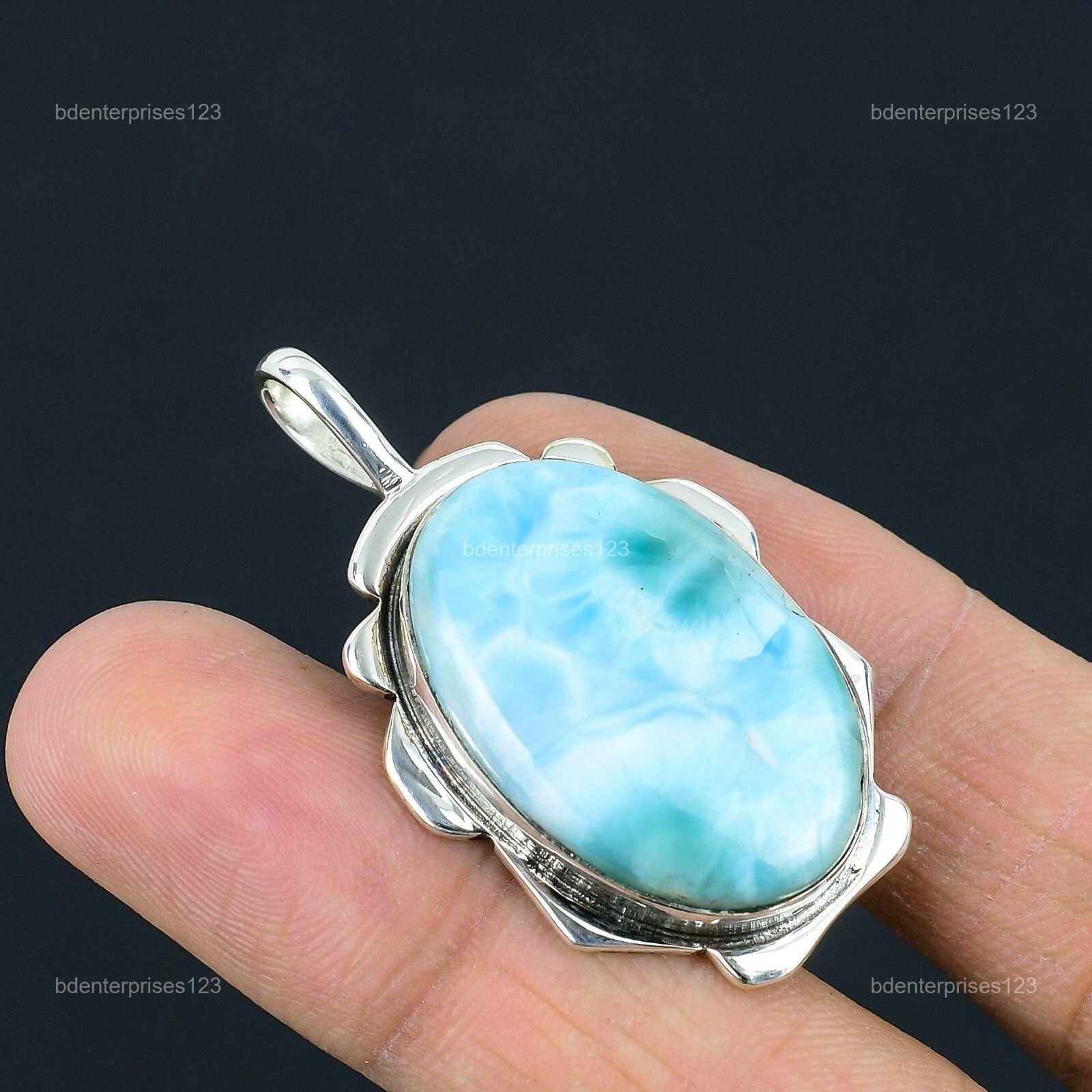 925 Sterling Silver Oval Larimar Gemstone Engagement Anniversary Pendant Jewelry