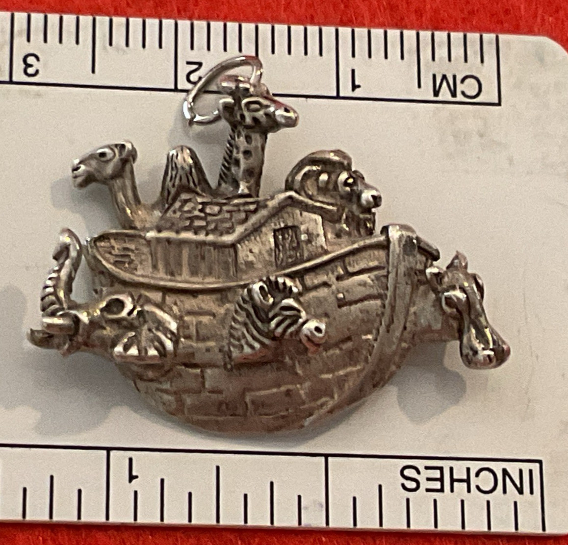 Noah’s Ark 1.2″ Sterling Charm Pendant Giraffe Camel Zebra Hippo Lion 5.5g