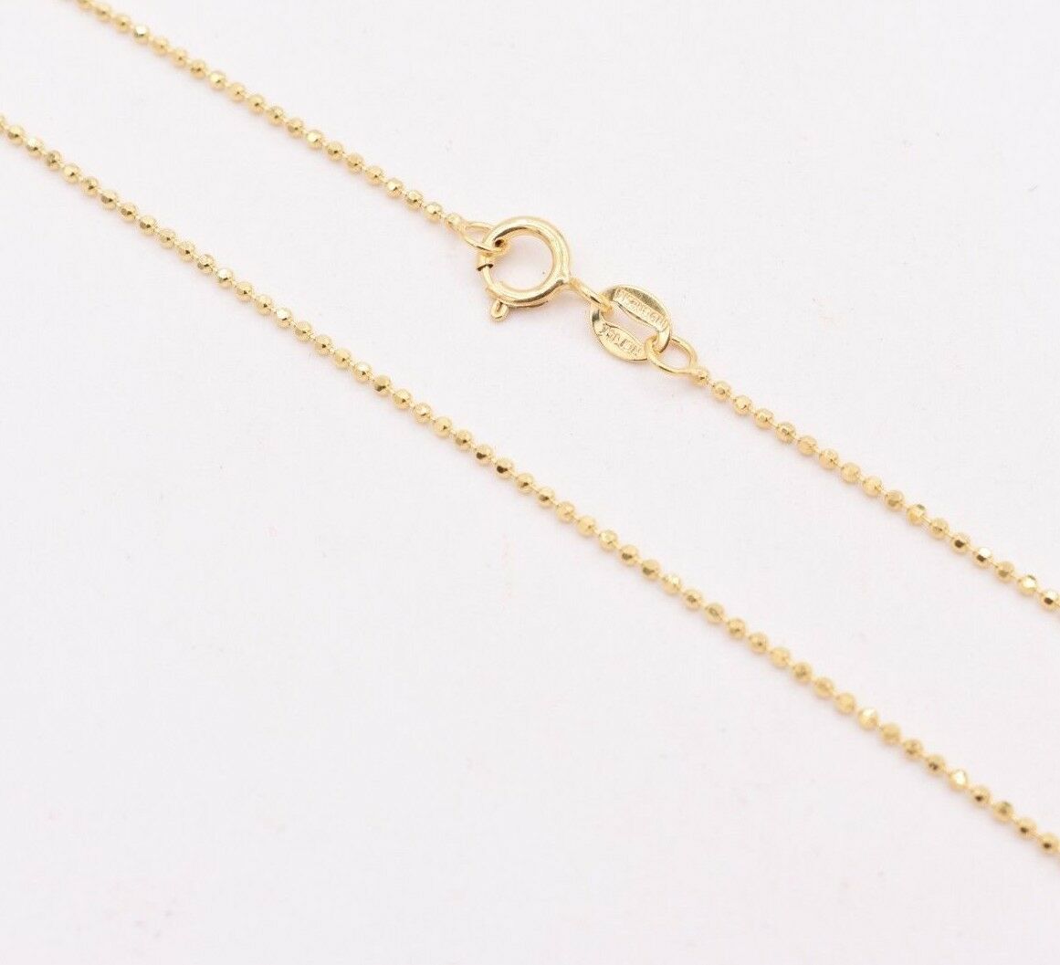 1mm Round Diamond Cut Bead Ball Chain Necklace Real Solid 14K Yellow Gold