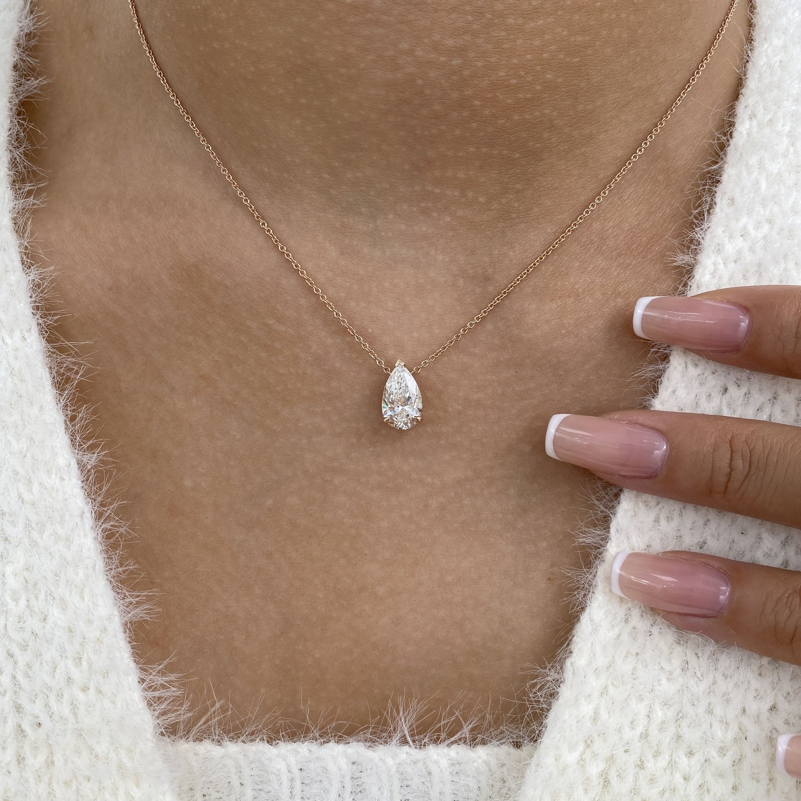 2ct Pear Pendant Necklace Rose Gold 14K Labcreated Diamond E/VVS2 Cert