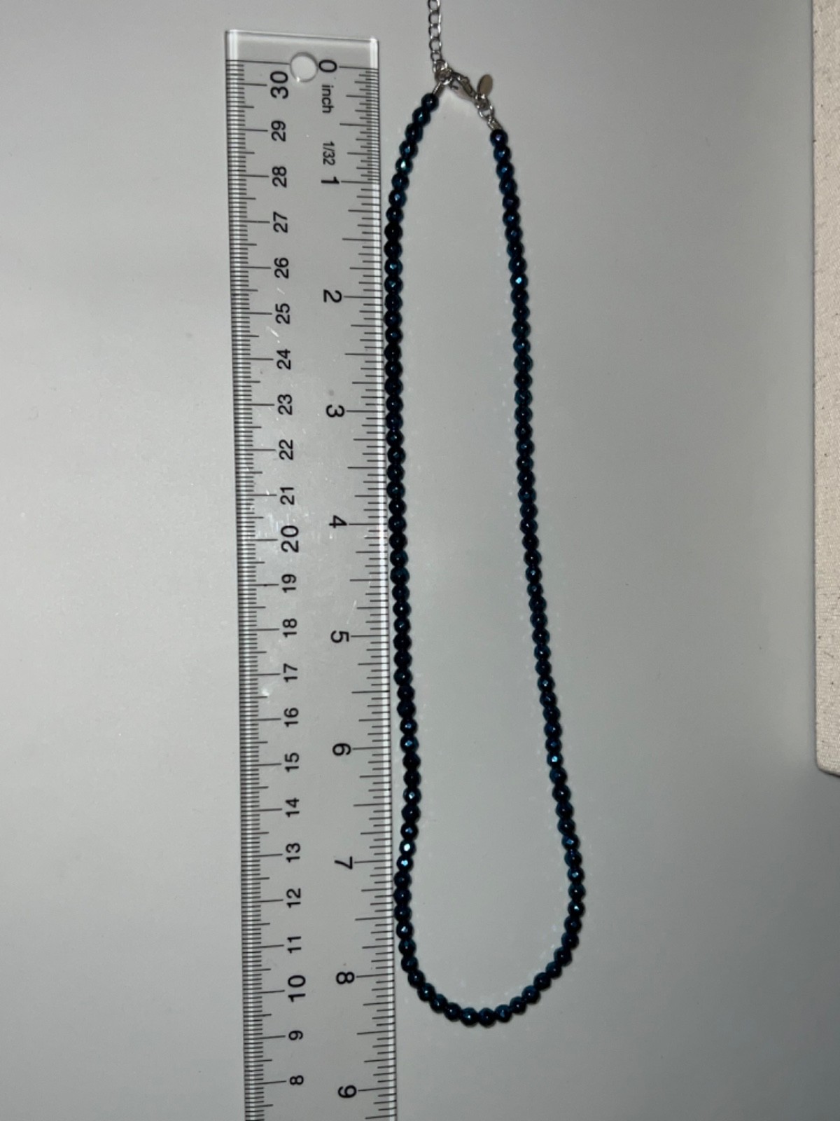 Signed SI 925 INDIA Sterling Silver Small Faceted Navy Blue Spinel Necklace