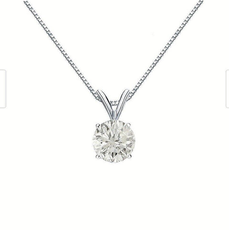 2 Ct Round Cut GRA Real Moissanite Solitaire Pendant 14k White Gold 18″ Necklace