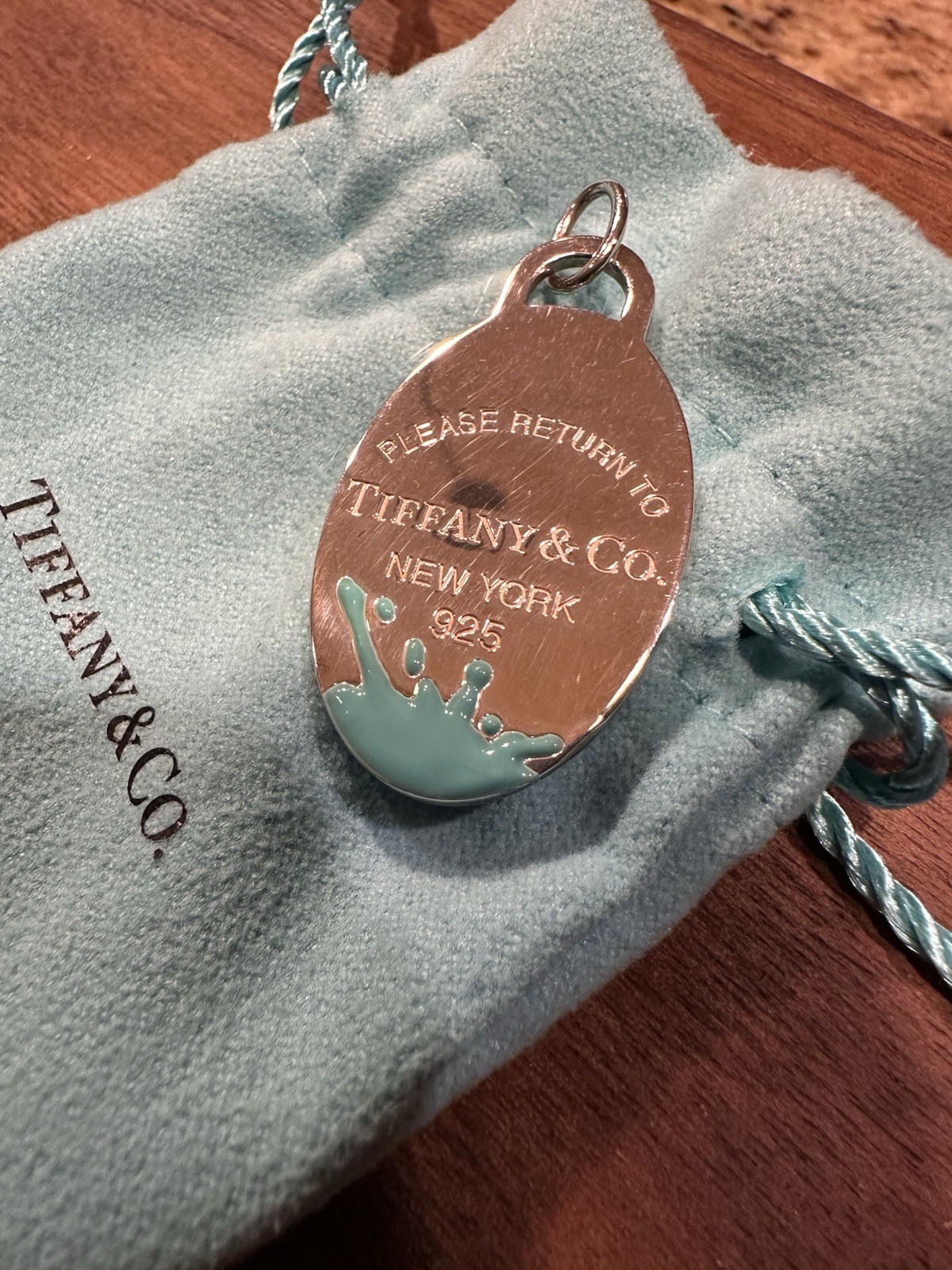Tiffany & Co. Return to Tiffany 925 Sterling Silver Blue Splash Enamel Pendant.