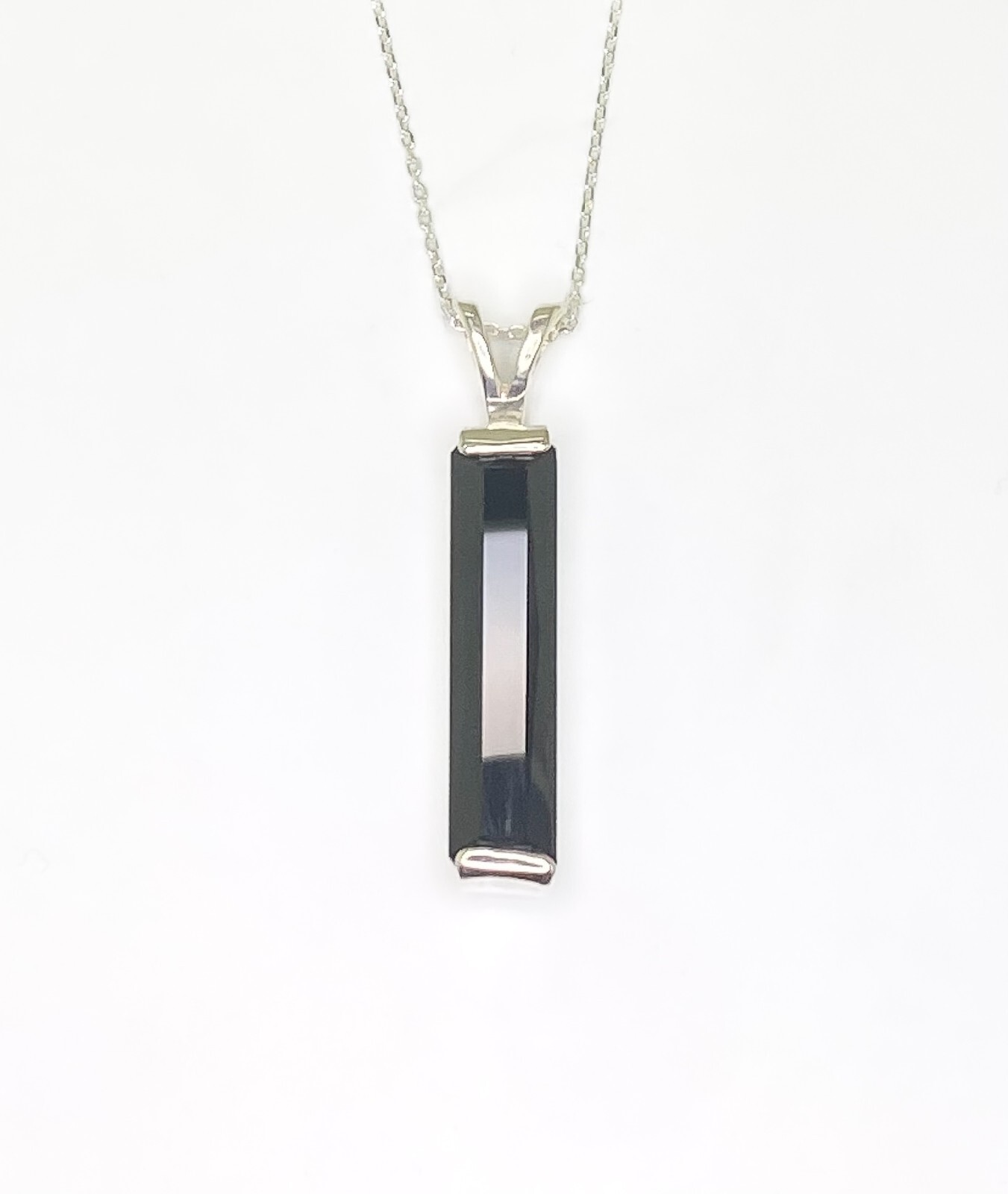 23.5 mm Scissor Cut Black Tourmaline Sterling Silver Pendant with Chain Necklace