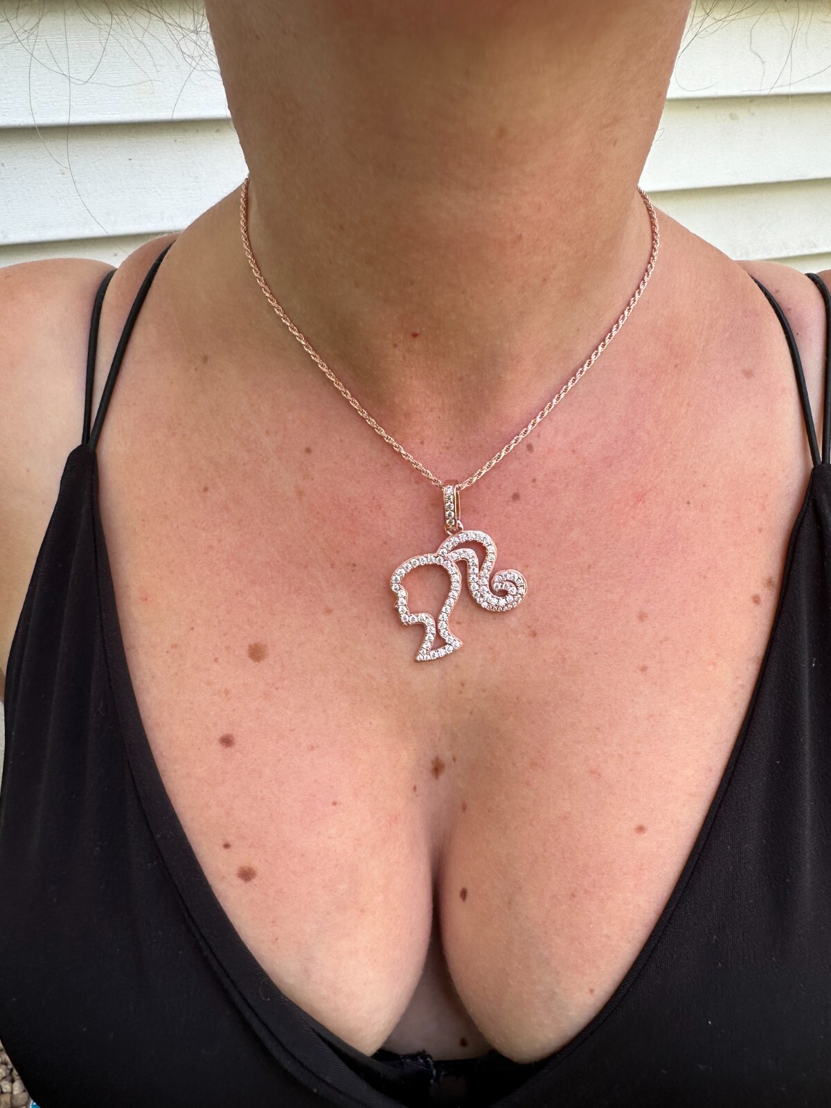 Real MOISSANITE 925 Silver Barbie Doll Pendant Necklace 14k Gold Rose Plated