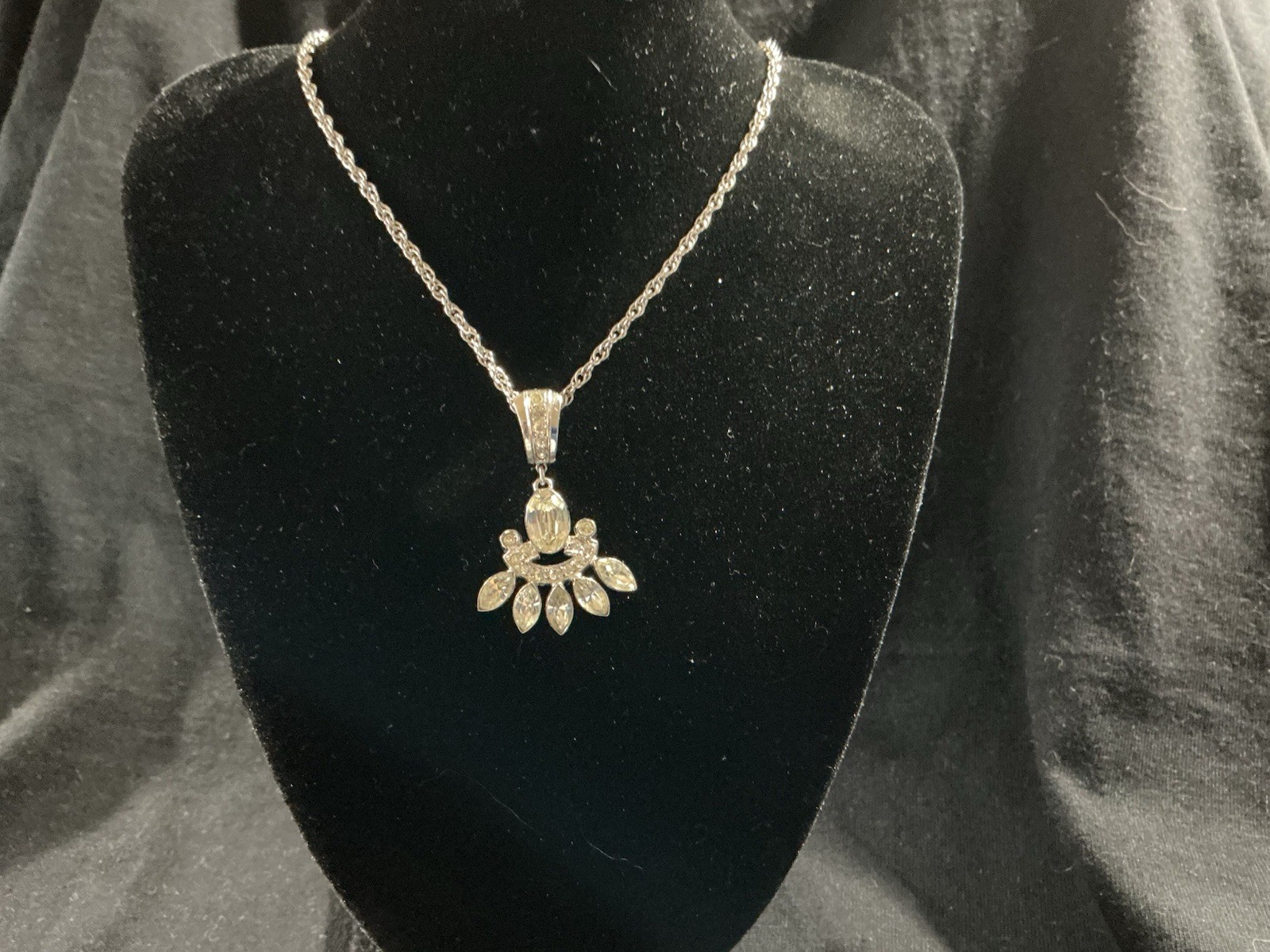 Sterling Silver 925 Marcasite Pendant with Clear Center Stone