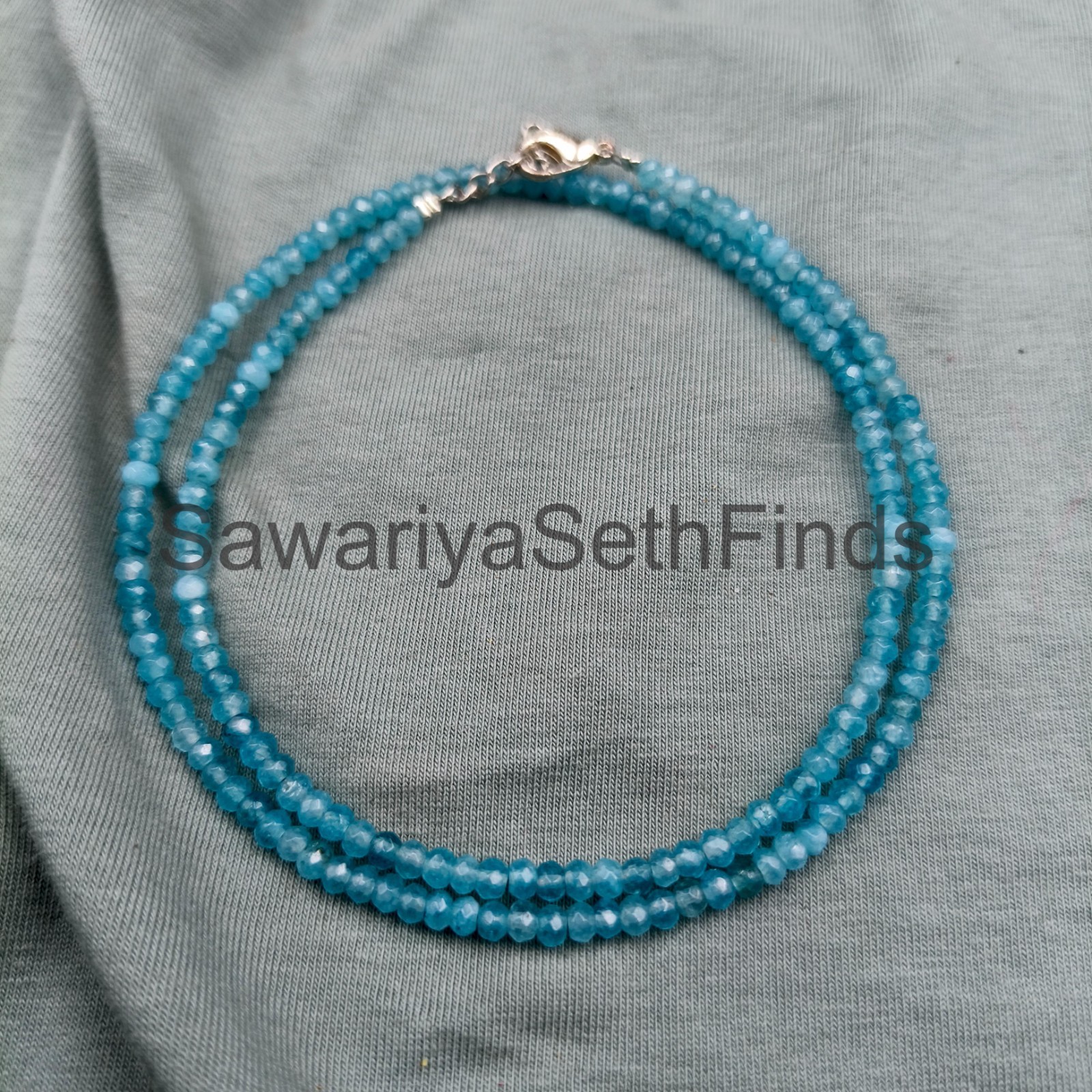 Blue Topaz Rondelle Necklace, Sterling Silver Clasp, Minimalist Gemstone Jewelry